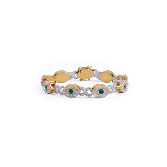 Evil Eye Dual Tone Diamond Bracelet – Green Stone Edition-DX-BC-0111 Diamlux