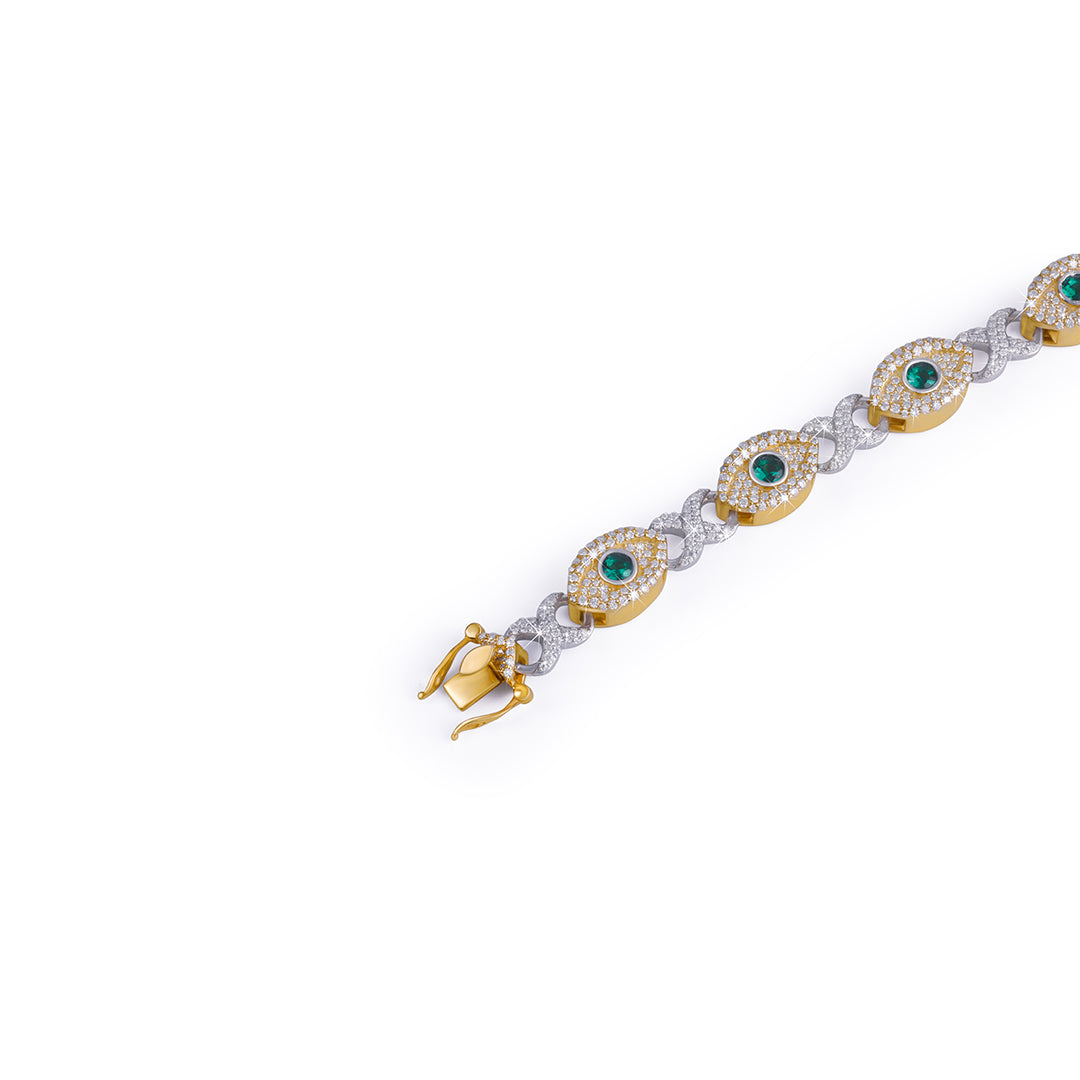 Evil Eye Dual Tone Diamond Bracelet – Green Stone Edition-DX-BC-0111 Diamlux