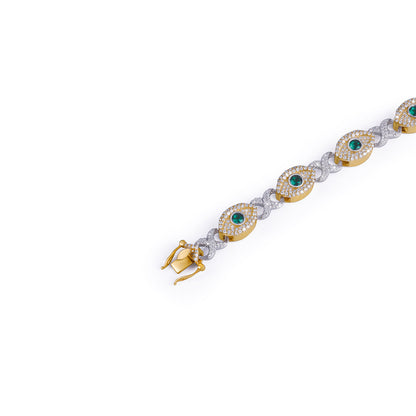 Evil Eye Dual Tone Diamond Bracelet – Green Stone Edition-DX-BC-0111 Diamlux