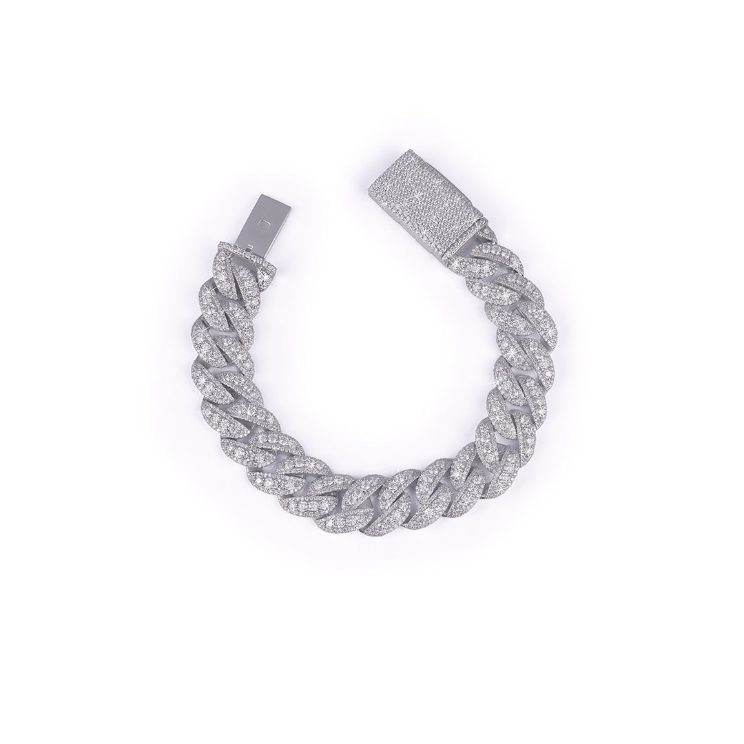Iced Out Cuban Link Bracelet in White Gold-DX-BC-0125 Diamlux