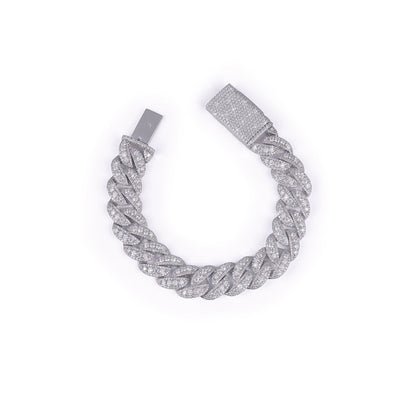 Iced Out Cuban Link Bracelet in White Gold-DX-BC-0125 Diamlux