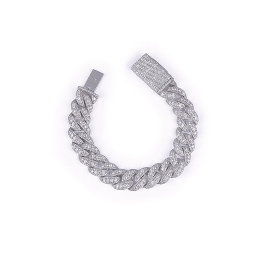 Iced Out Cuban Link Bracelet in White Gold-DX-BC-0125 Diamlux