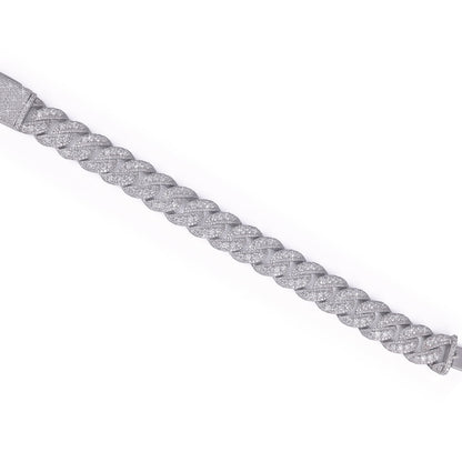 Iced Out Cuban Link Bracelet in White Gold-DX-BC-0125 Diamlux