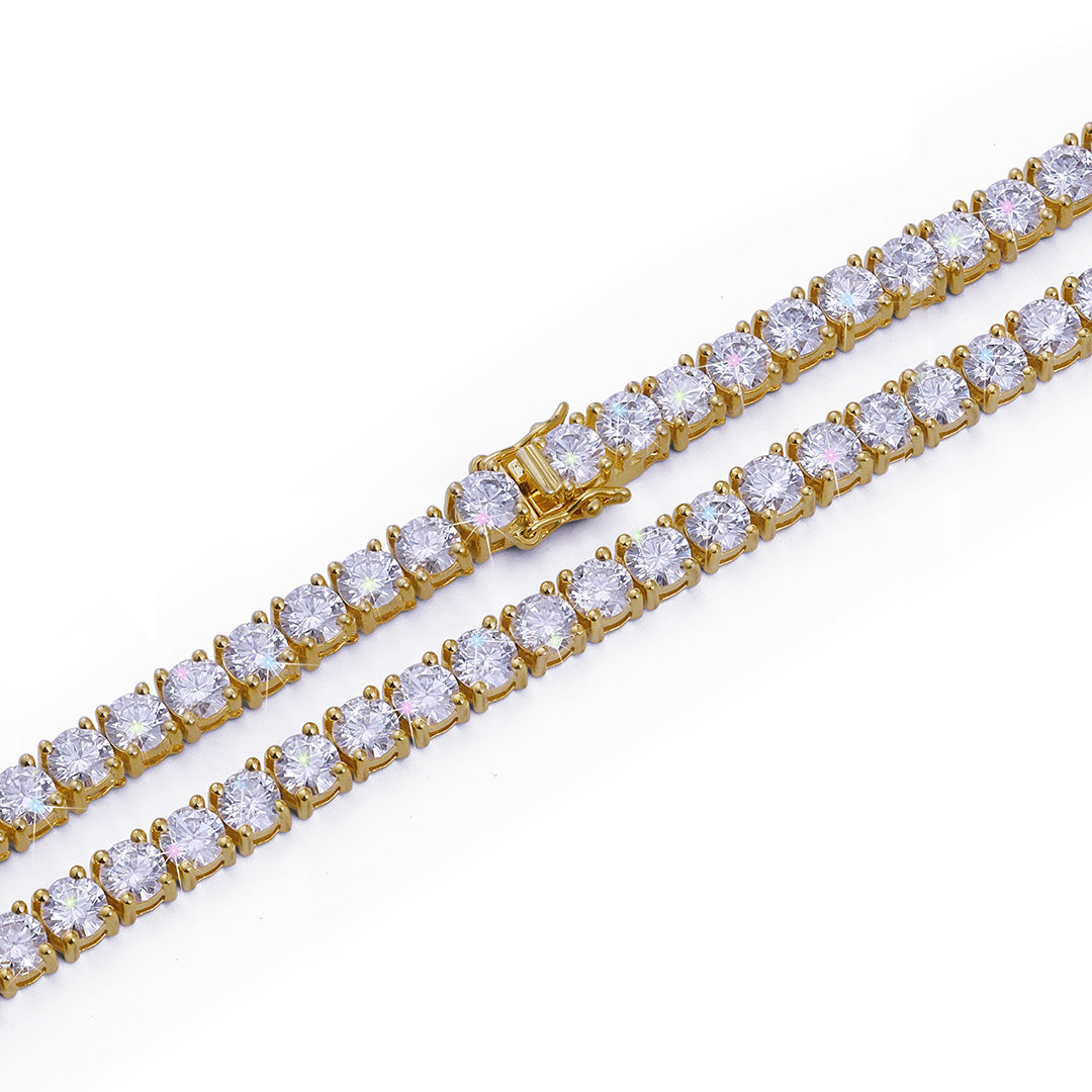 Gold Plated Round-Cut Diamond Tennis Chain -DX-CN-0100G Diamlux
