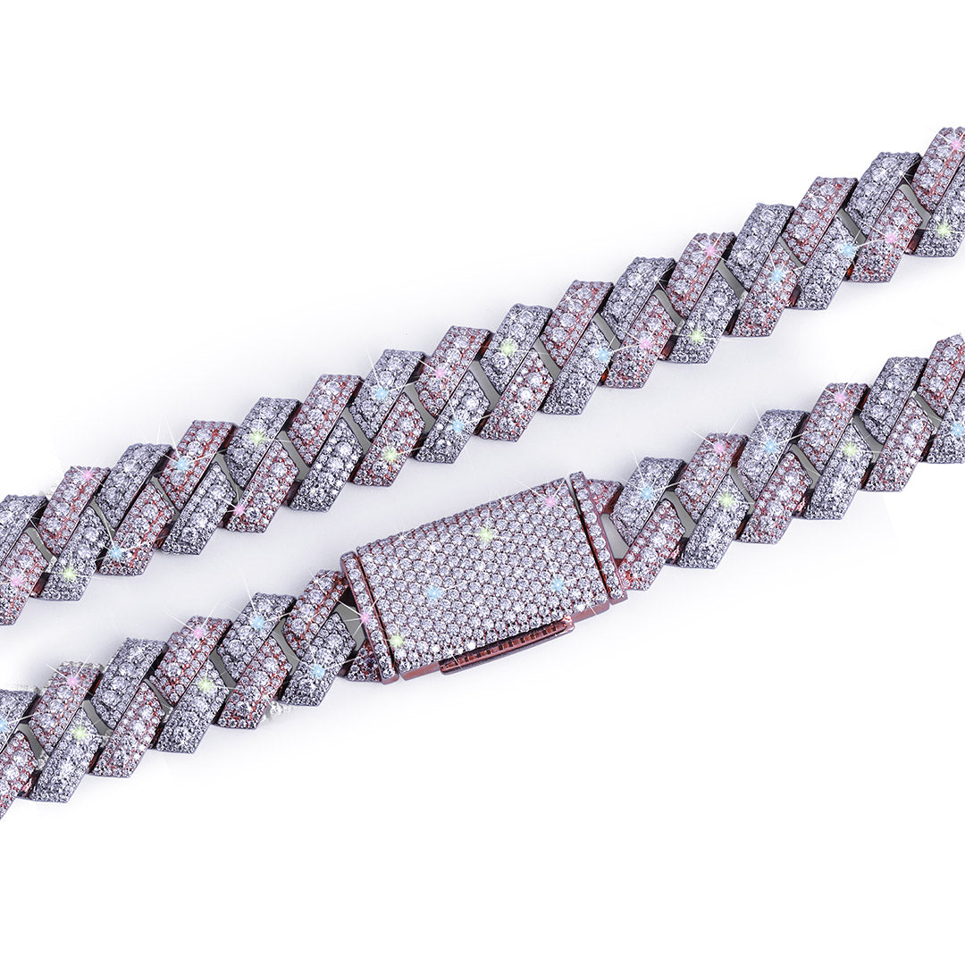 Two-Tone Pink & white gold Iced Out Cuban Link Chain-DX-CN-0101 Diamlux