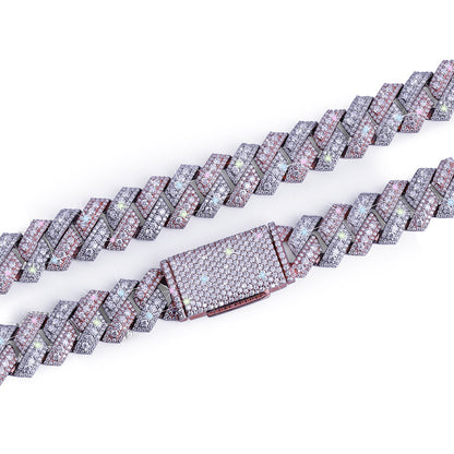 Two-Tone Pink & white gold Iced Out Cuban Link Chain-DX-CN-0101 Diamlux