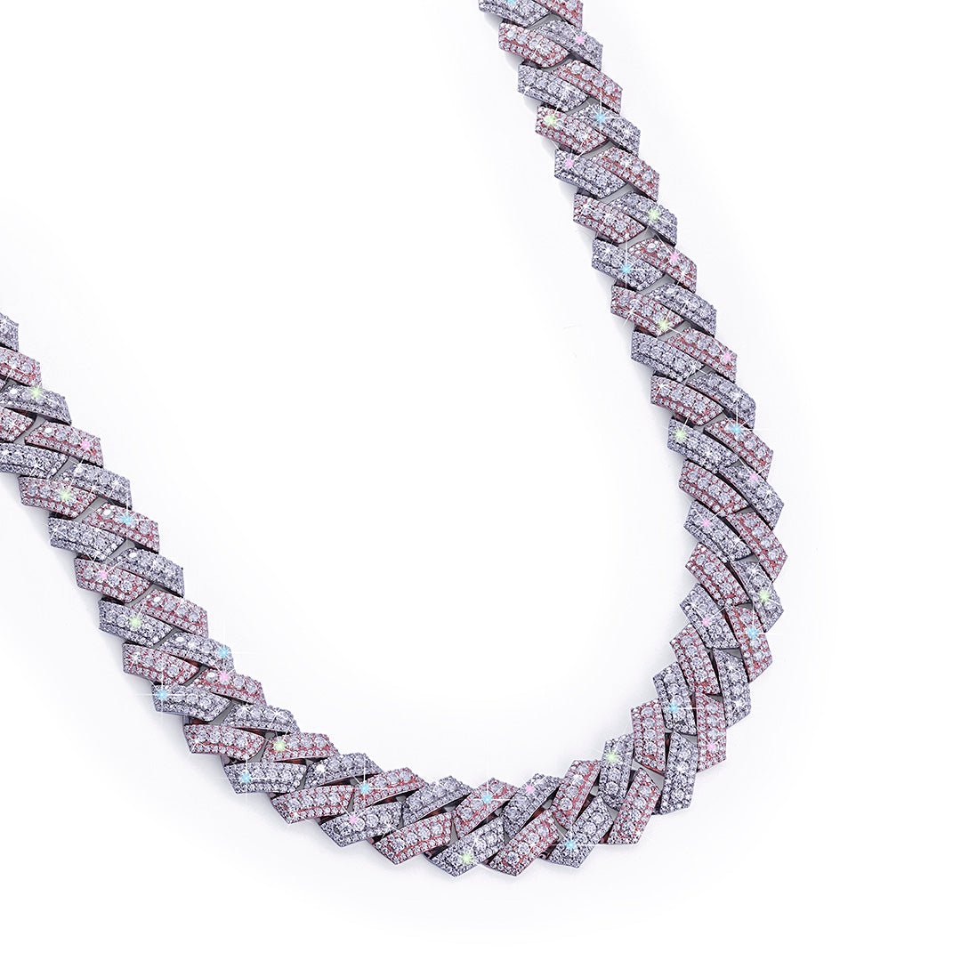 Two-Tone Pink & white gold Iced Out Cuban Link Chain-DX-CN-0101 Diamlux