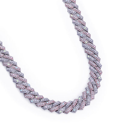 Two-Tone Pink & white gold Iced Out Cuban Link Chain-DX-CN-0101 Diamlux