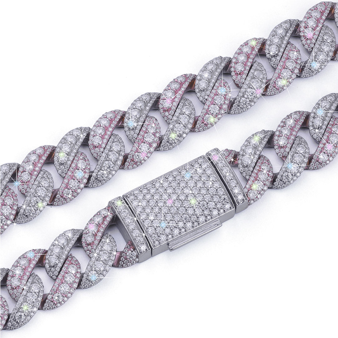 Dual Tone Pink & White Diamond Cuban Link Chain-DX-CN-0104 Diamlux