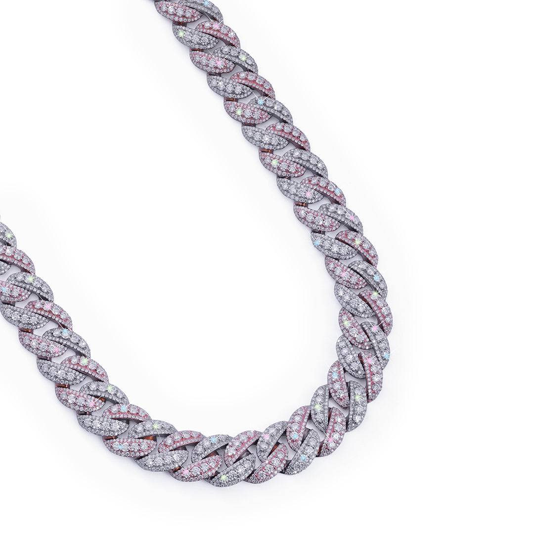 Dual Tone Pink & White Diamond Cuban Link Chain-DX-CN-0104 Diamlux