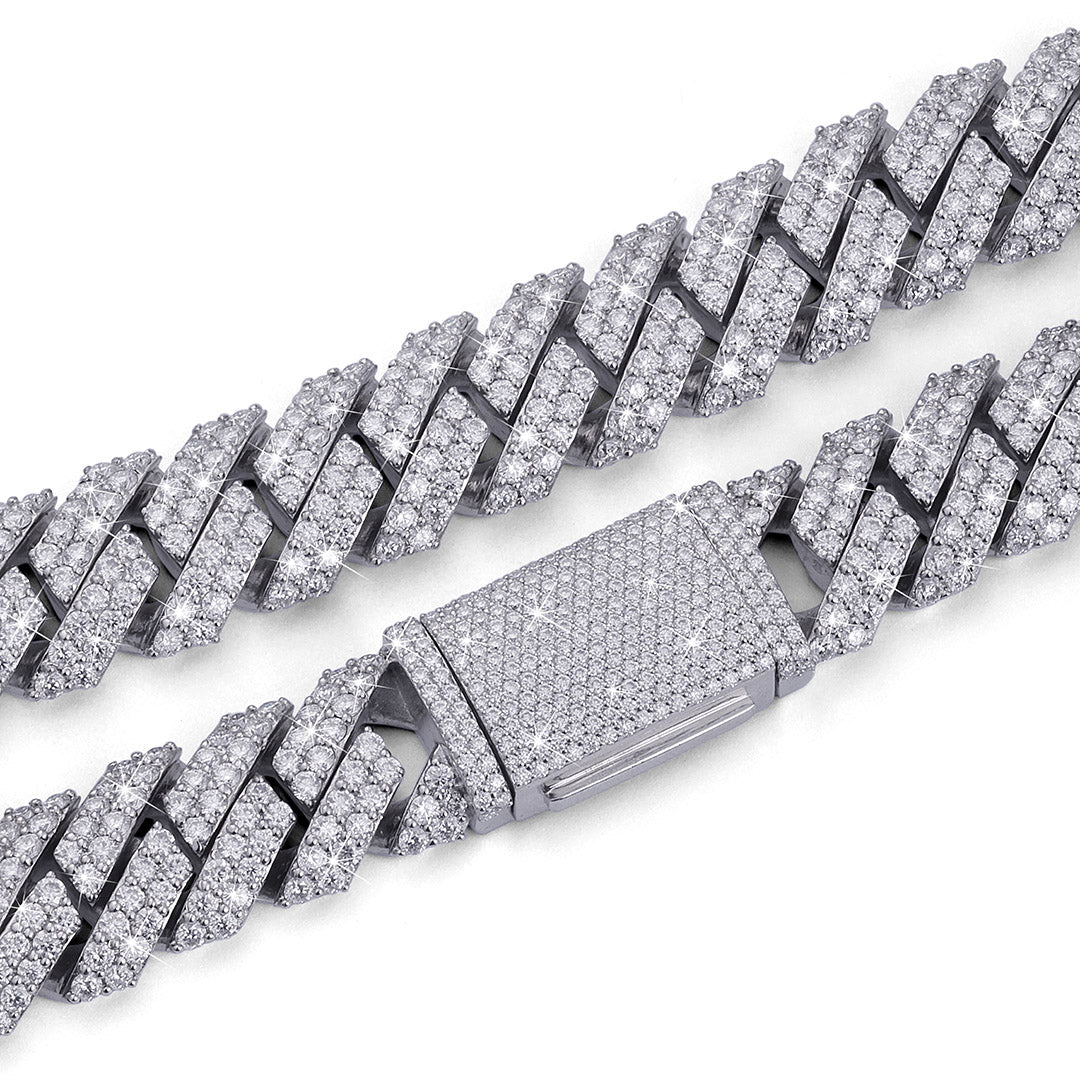 VVS Diamond Prong Set Cuban Link Chain – White Gold Finish-DX-CN-0107 Diamlux