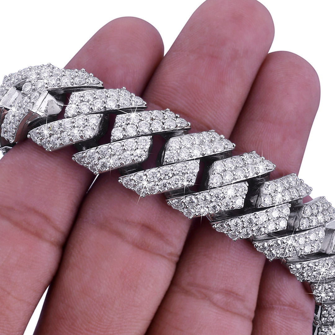 VVS Diamond Prong Set Cuban Link Chain – White Gold Finish-DX-CN-0107 Diamlux