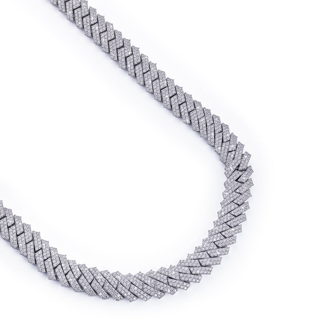 VVS Diamond Prong Set Cuban Link Chain – White Gold Finish-DX-CN-0107 Diamlux