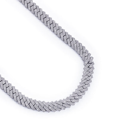 VVS Diamond Prong Set Cuban Link Chain – White Gold Finish-DX-CN-0107 Diamlux