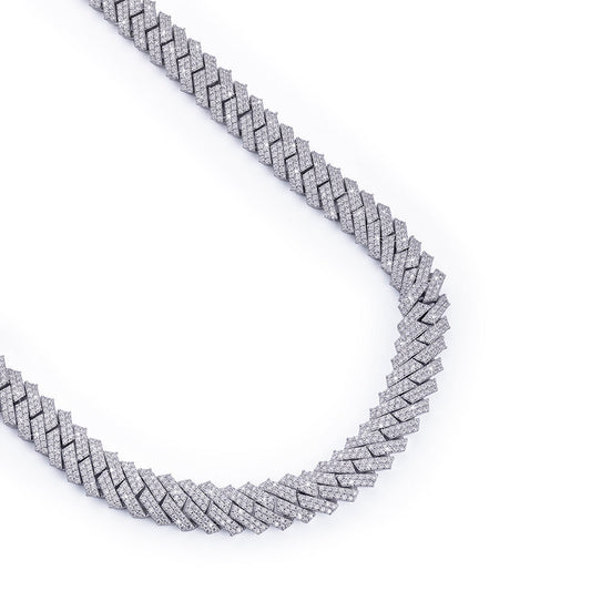 VVS Diamond Prong Set Cuban Link Chain – White Gold Finish-DX-CN-0107 Diamlux