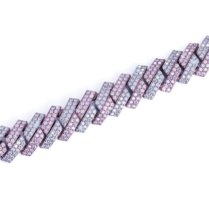 Two-Tone Pink & White Prong Set Cuban Chain – Flashy Bling Chain-DX-CN-0108 Diamlux