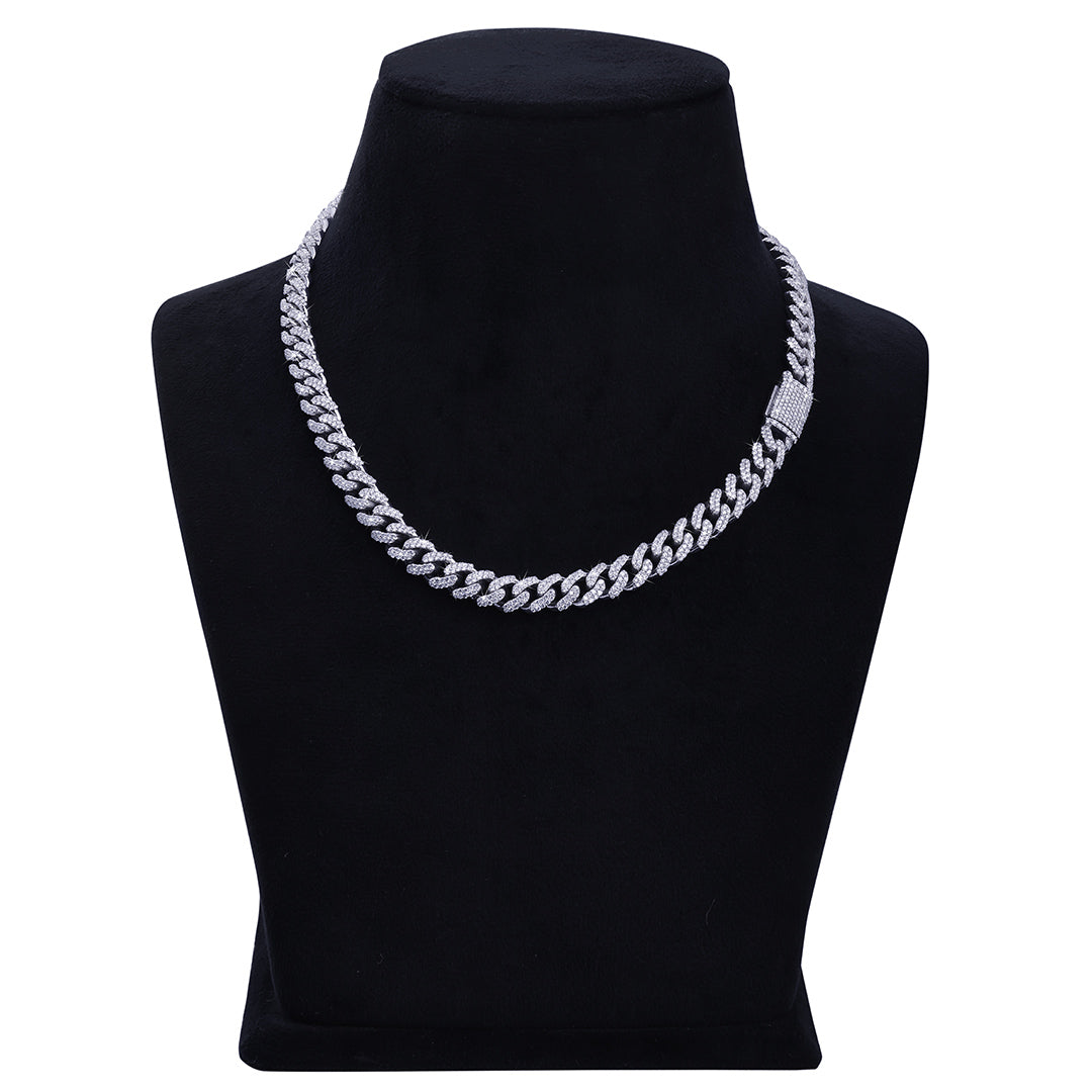 Rounded Cuban Link Chain – White Gold with Full Iced Detailing-DX-CN-0109 Diamlux