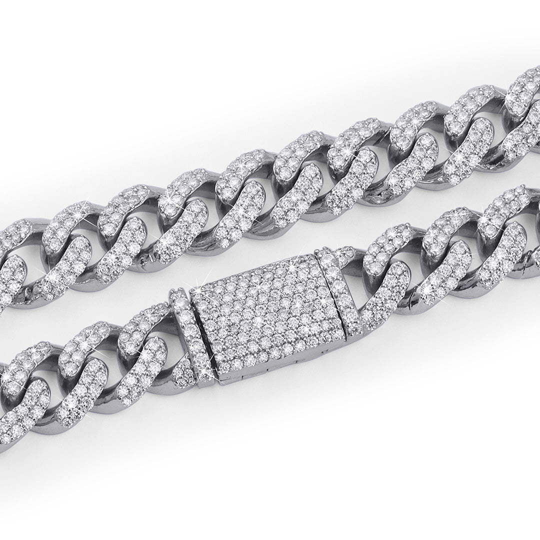 Rounded Cuban Link Chain – White Gold with Full Iced Detailing-DX-CN-0109 Diamlux