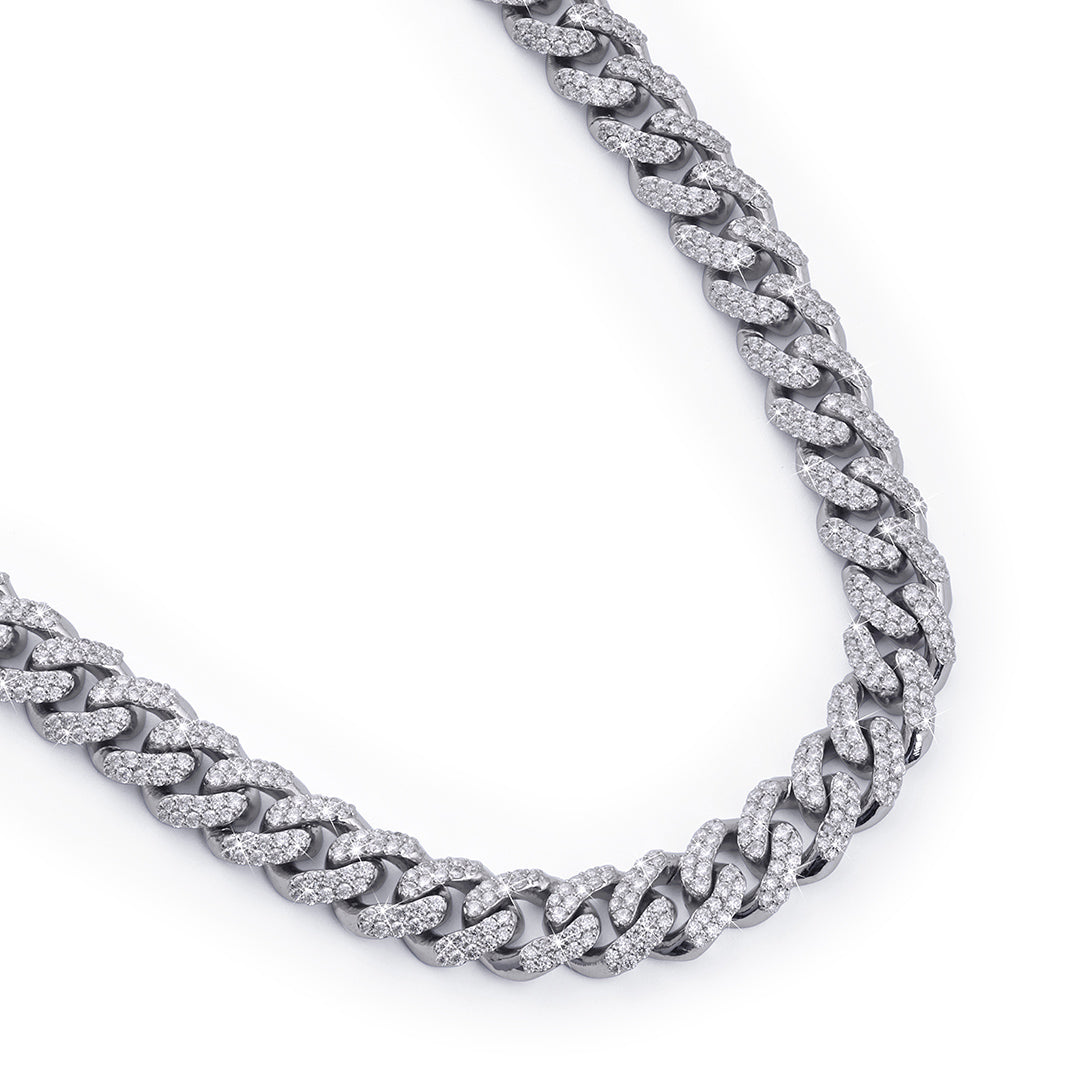 Rounded Cuban Link Chain – White Gold with Full Iced Detailing-DX-CN-0109 Diamlux