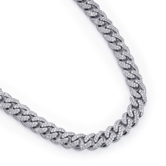 Rounded Cuban Link Chain – White Gold with Full Iced Detailing-DX-CN-0109 Diamlux