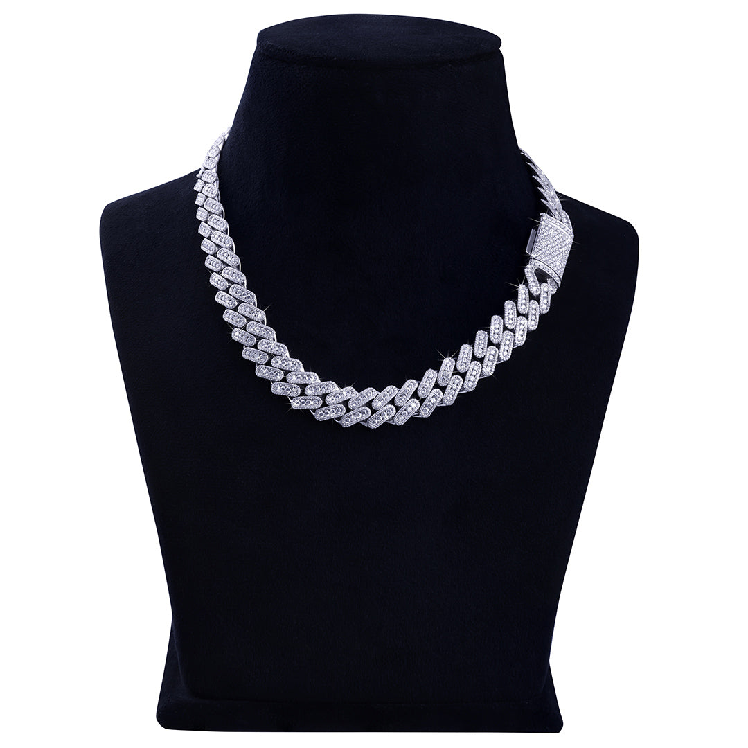 Moissanite Diamond Cuban Chain – White Gold Baguette Link Design-DX-CN-0110 Diamlux