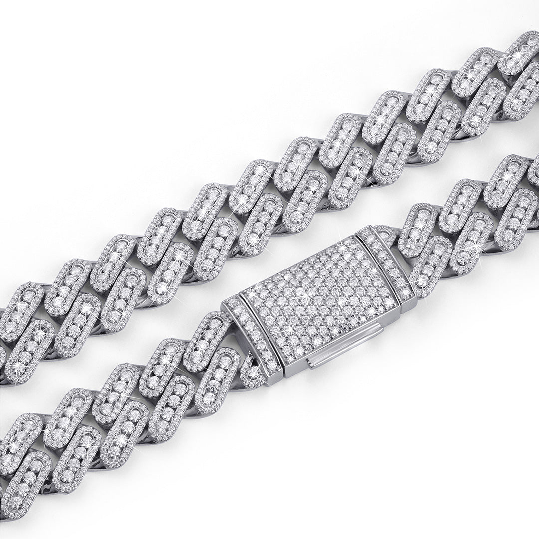 Moissanite Diamond Cuban Chain – White Gold Baguette Link Design-DX-CN-0110 Diamlux