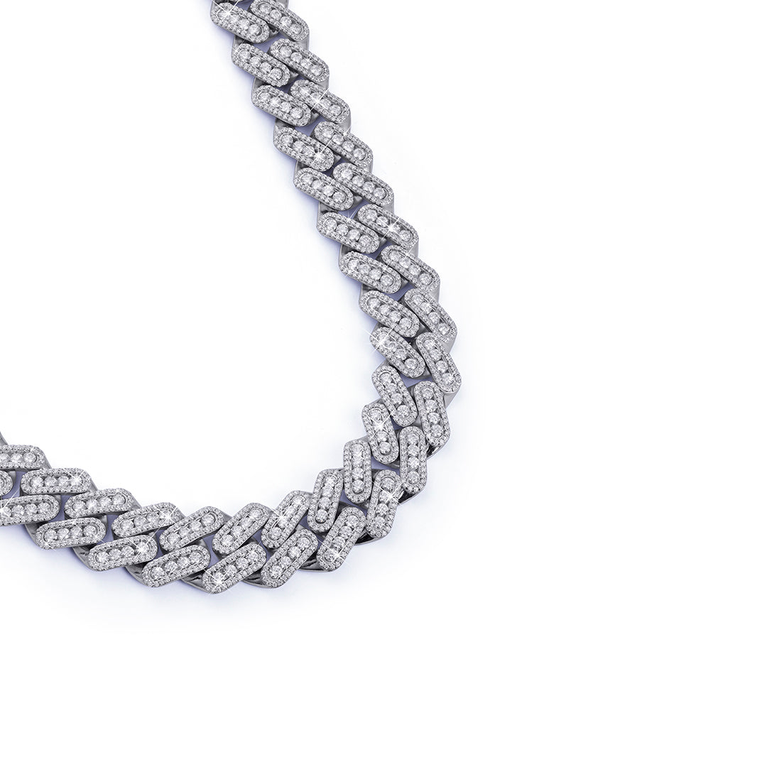Moissanite Diamond Cuban Chain – White Gold Baguette Link Design-DX-CN-0110 Diamlux