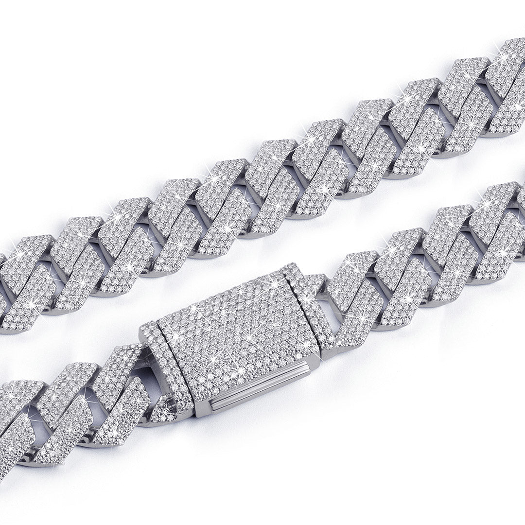 White Gold Iced Cuban Chain – Bold & Clean Finish-DX-CN-0113S Diamlux