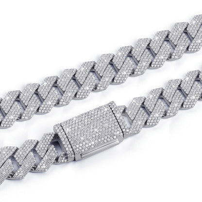 White Gold Iced Cuban Chain – Bold & Clean Finish-DX-CN-0113S Diamlux