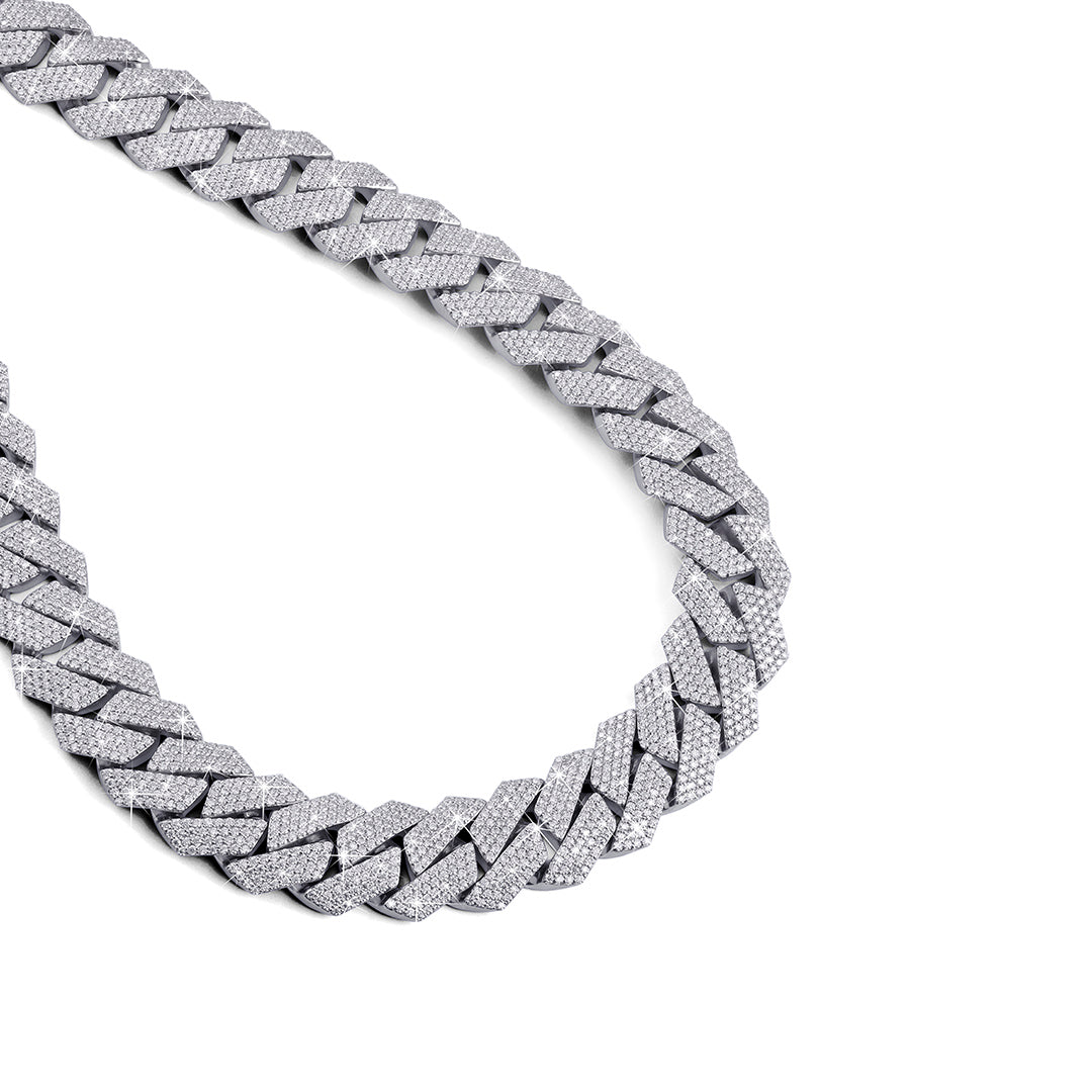 White Gold Iced Cuban Chain – Bold & Clean Finish-DX-CN-0113S Diamlux