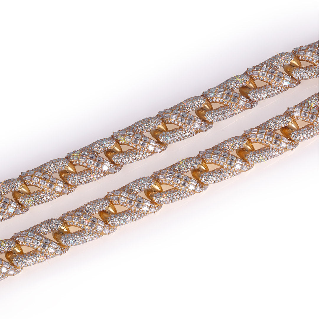 Two-Tone Diamond-Cut Baguette Cuban Chain Diamlux