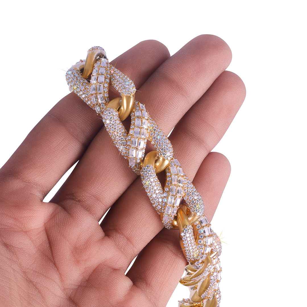 Two-Tone Diamond-Cut Baguette Cuban Chain Diamlux