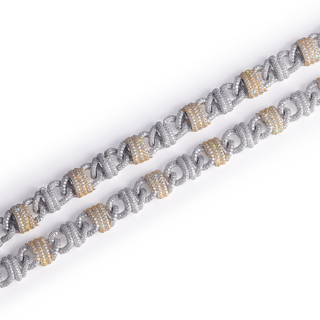 Two-Tone Elegance: Diamond Pave Cuban Link Chain Diamlux