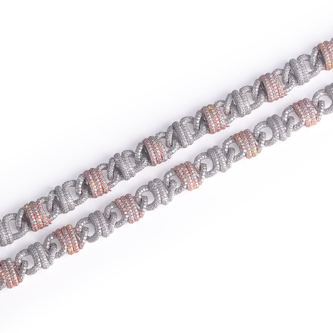 Dual-Tone Iced Cuban Link Chain with Accents Diamlux