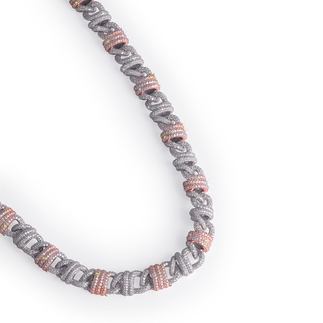 Dual-Tone Iced Cuban Link Chain with Accents Diamlux