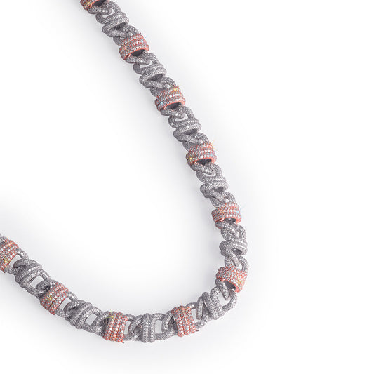 Dual-Tone Iced Cuban Link Chain with Accents Diamlux