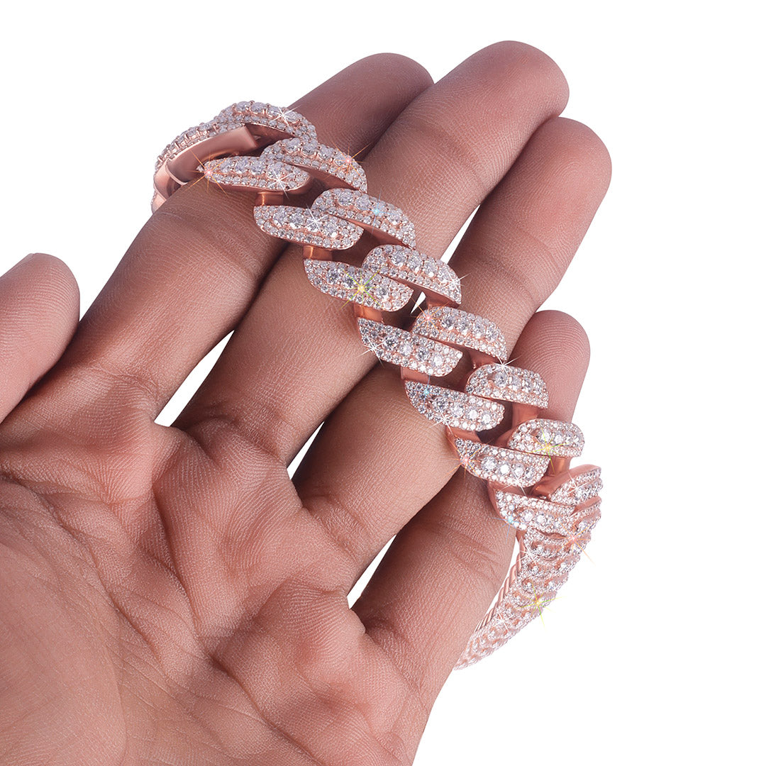 Two-Tone Geometric Cuban Link Chain Diamlux