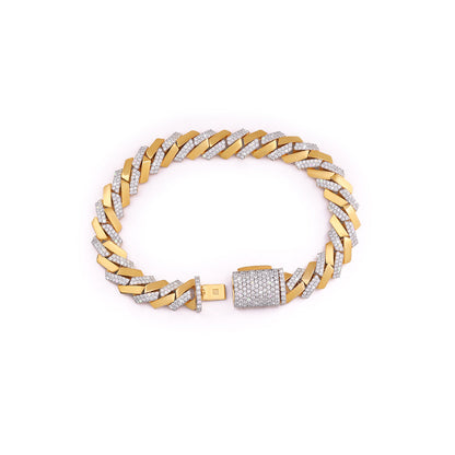 Two-Tone Yellow Gold & White Gold Link Bracelet with Moissanite Diamond Accents-DX-BC-0100 Diamlux