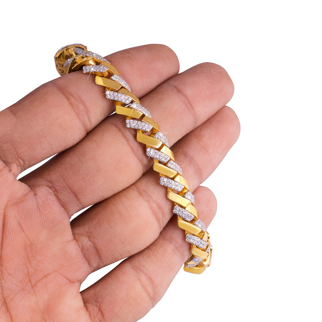 Two-Tone Yellow Gold & White Gold Link Bracelet with Moissanite Diamond Accents-DX-BC-0100 Diamlux