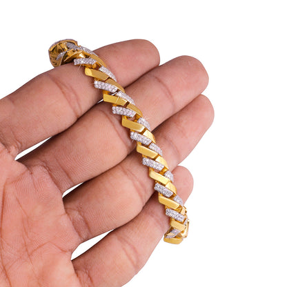 Two-Tone Yellow Gold & White Gold Link Bracelet with Moissanite Diamond Accents-DX-BC-0100 Diamlux