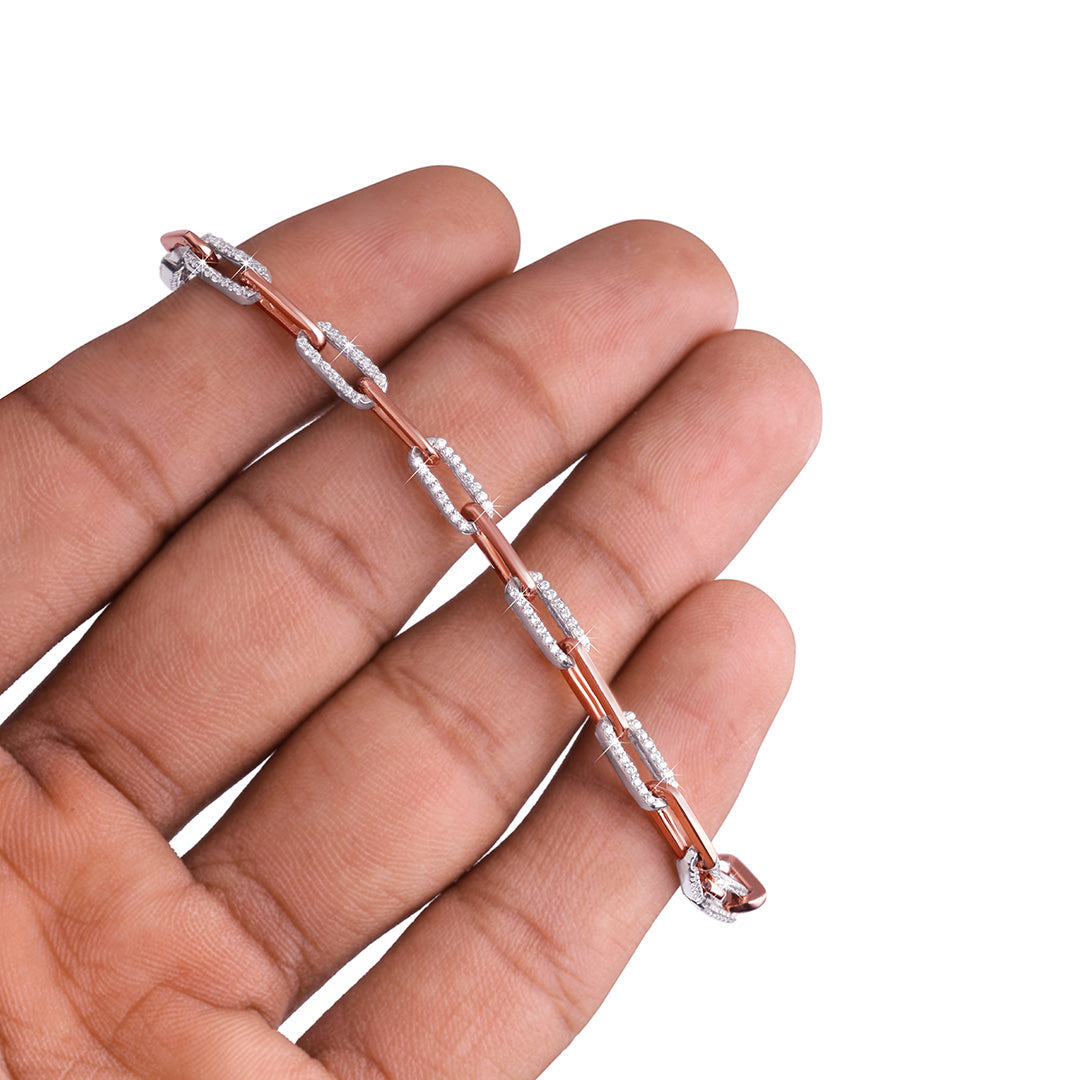 Rose Gold Paperclip Chain Bracelet with Moissanite Diamond -DX-BC-0103 Diamlux