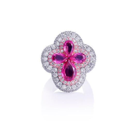 Radiant Ruby Bloom Diamond Ring Diamlux