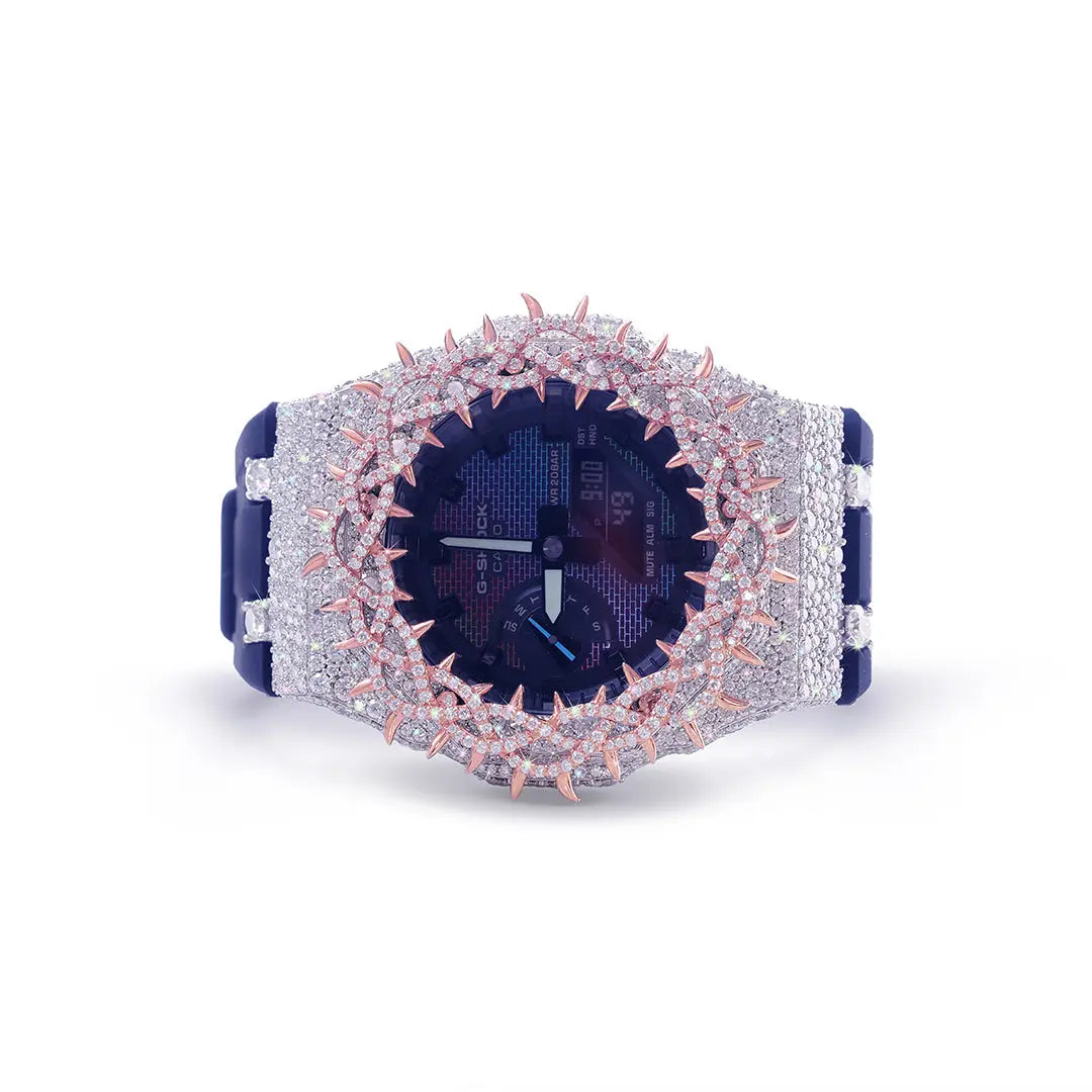 Digital Eclipse: Textured Midnight G-Shock with Diamond Flame Halo Diamlux