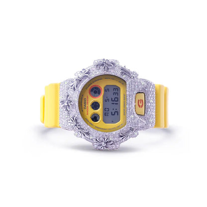 G-shock Watch with Yellow Stripe and Diamond Dail Work Diamlux