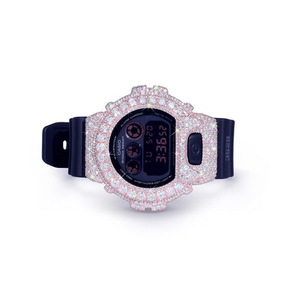 Rose Gold Iced G-Shock – Sparkling Pink Bezel with Black Strap Diamlux