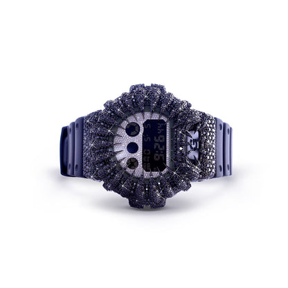 Black Ice G-Shock – Full Jet-Black Diamond Bezel with Navy Strap Diamlux