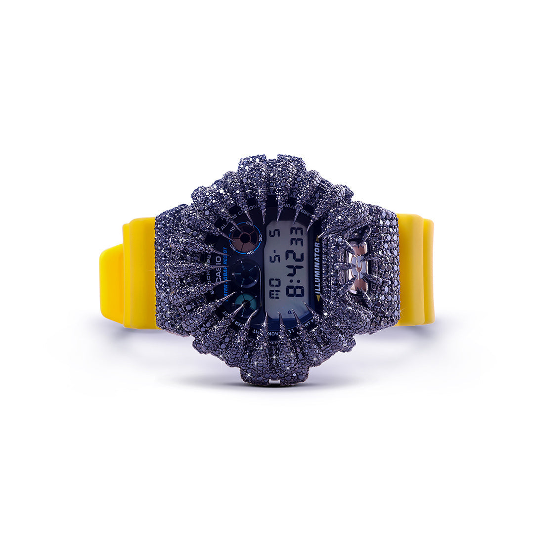 Royal Sparkle G-Shock – Yellow Strap with Onyx-Black Diamond Bezel Diamlux