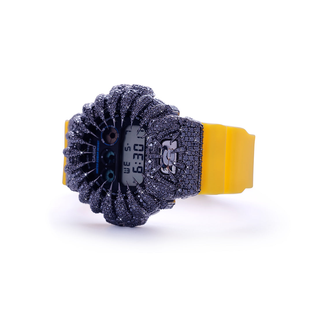 Royal Sparkle G-Shock – Yellow Strap with Onyx-Black Diamond Bezel Diamlux