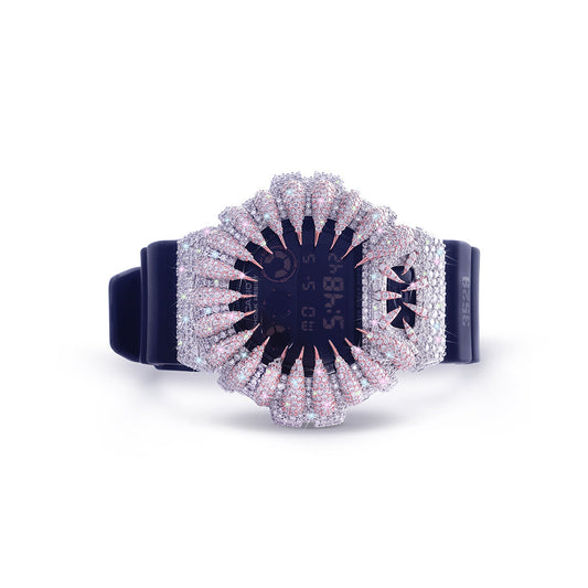 Midnight Black G-Shock with Rose Gold Claw Bezel – Blue Strap Diamlux