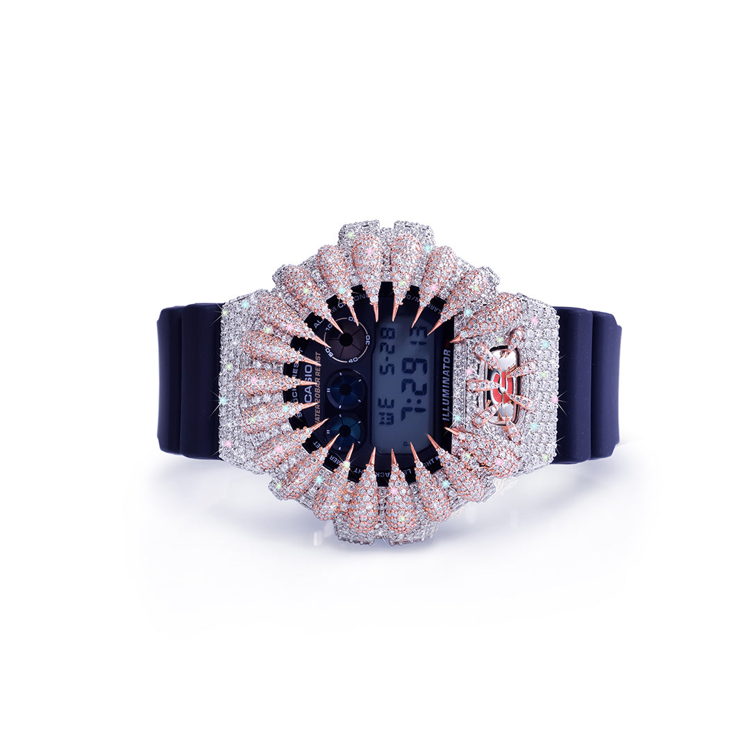 Rose Gold G-Shock with Skull Accent – Navy Strap Edition Diamlux